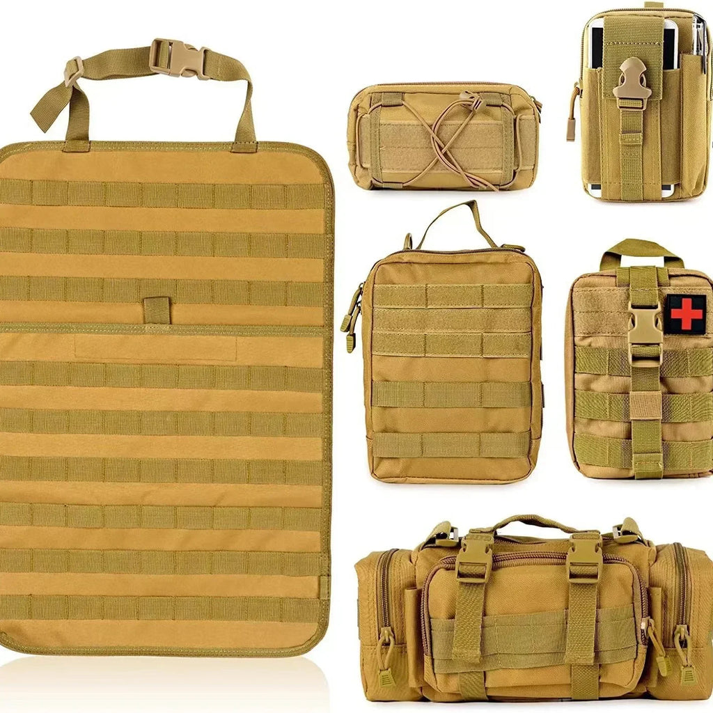 6pcs/set Universal Car Backrest Wall Hang Seat Back Storage Bag Organize Molle Panel with 5 Detachable Pouch,Outdoor Campe Hike
