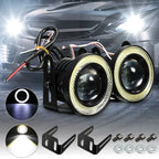 Hot 1Pcs 2.5'' 15W Car White COB LED Projector Angel Eyes Blue Ring DRL Fog Light Lamp