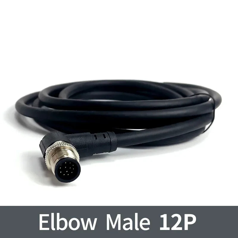2m M12 Waterproof Sensor Cable, Male & Female Connector, 4/5/8/12 Pin, Integrated Injection Molded for Industrial Automation