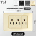 118 Series Glass Panel Wall Switch Socket, US Mexico Standard, USB and Type-C Charging Ports, 1/2/3/4 Gang Options