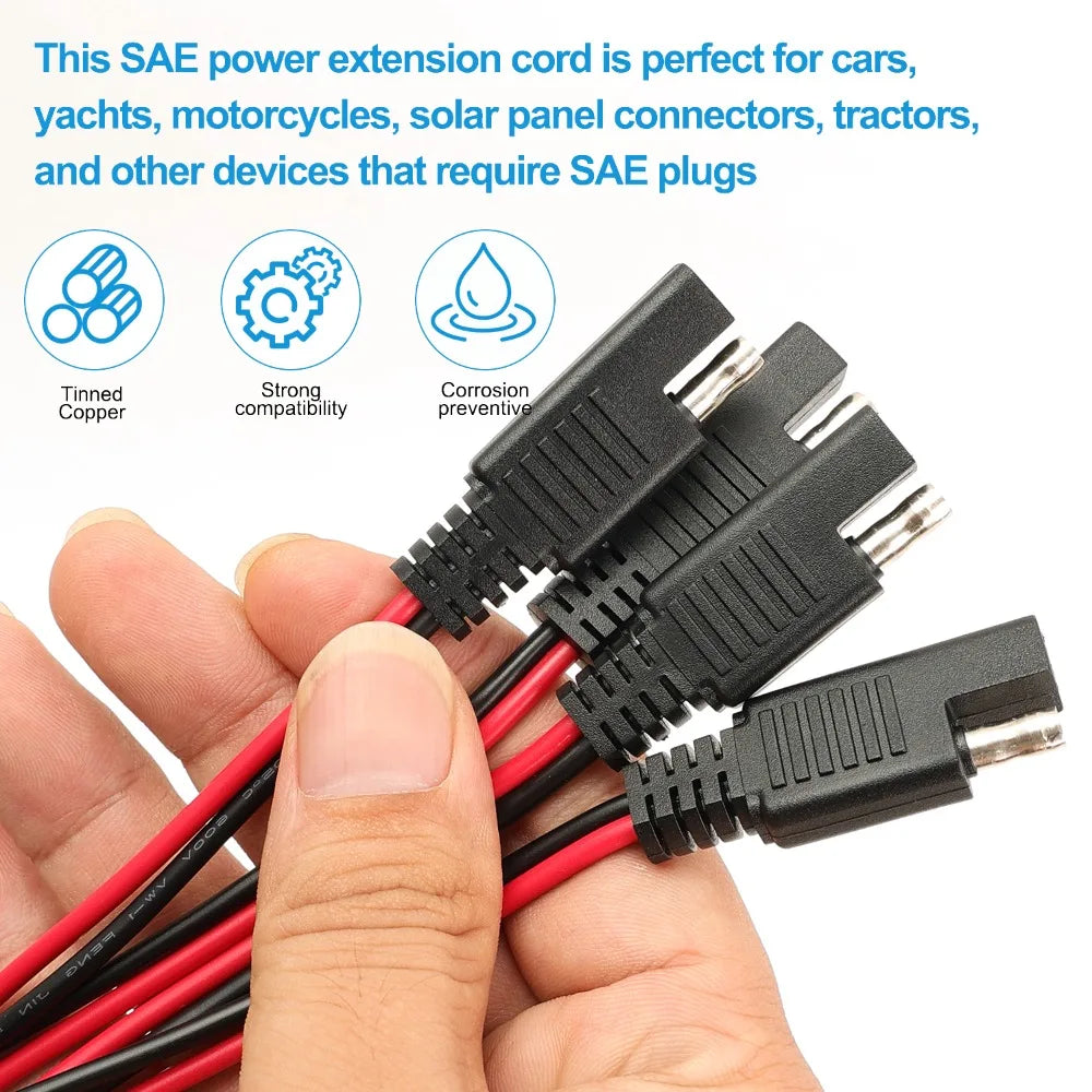 12V SAE Extension Cable Quick Disconnect 2 Pin Plug for Battery Charger Solar Panel Motorcycle Car RV Power Cord Wire Harness