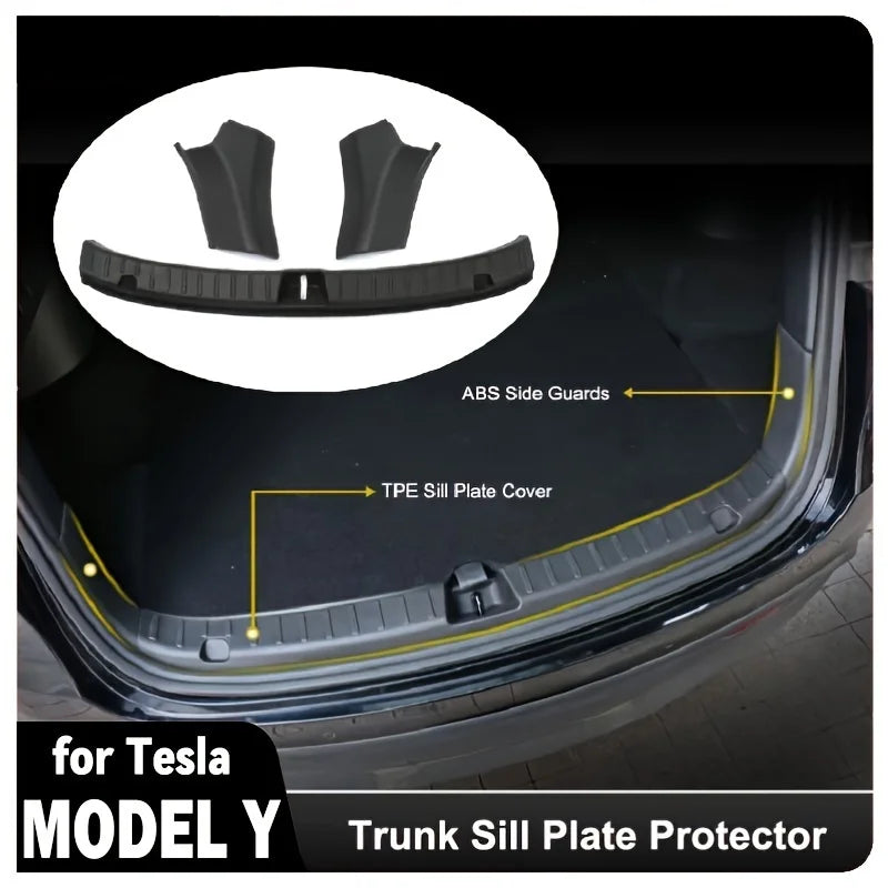 For Tesla Model Y Trunk Sill Protector Premium TPE Rubber Boot Bumper Guards with ABS Sides Bar Fender Cover for Enhanced amagi