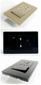 T&I Wall Switch Sockets with USB-C Fast Charging - Italy Socket, Chile Schuko Outlet & Tempered Glass Panel for Home Use