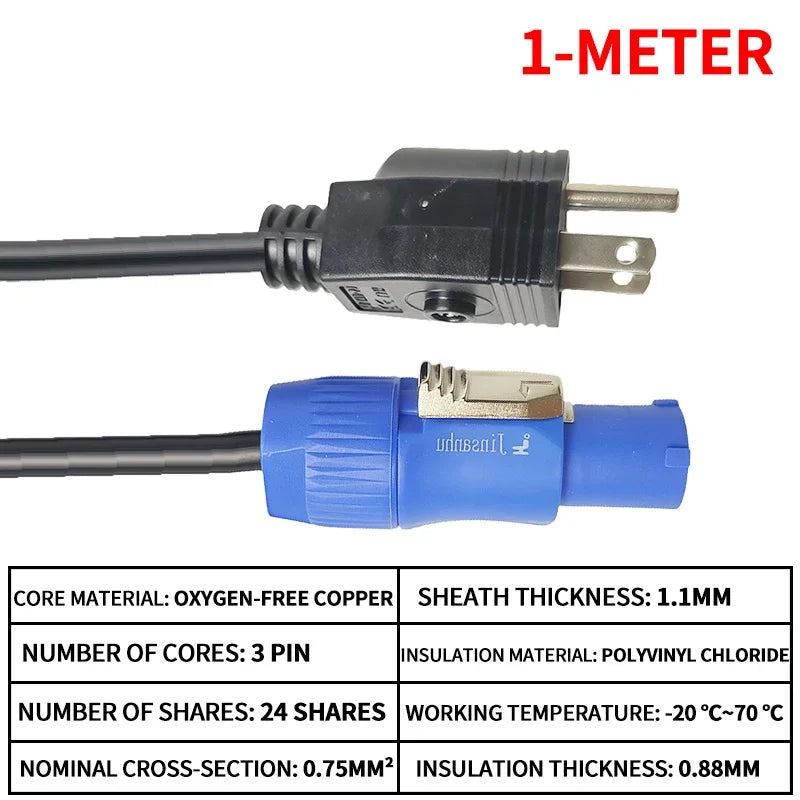 Power Extension Cord (US Plug to 3PIN, 3x0.75mm²) – Suitable for Par Can, LED Beam Lights & Stage Moving Head Equipment