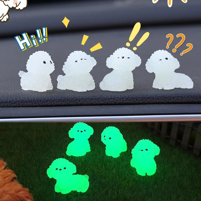 Luminous Cute Puppy Bichon Frise Small Ornaments Car Center Console Lighting Decoration Universal Cars Interior Accessories