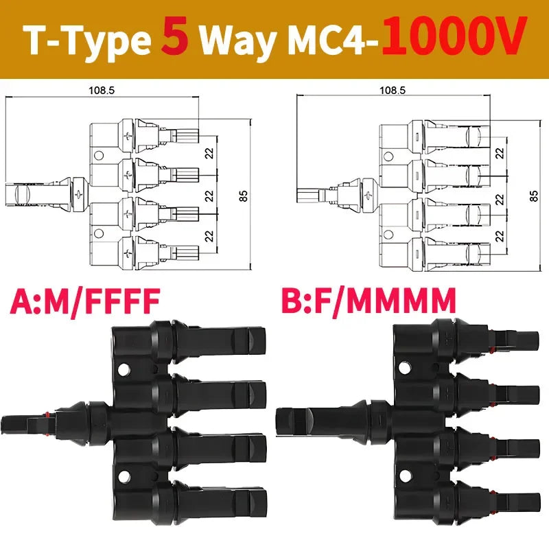 1/5/20/100 Sets PV T Branch Photovoltaic Solar Connector 1000V 30A Male Female 1 To 2/3/4/5/6 PV Plug 2/3/4/5/6IN 1OUT Adapter