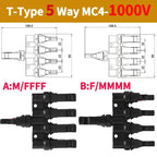 1/5/20/100 Sets PV T Branch Photovoltaic Solar Connector 1000V 30A Male Female 1 To 2/3/4/5/6 PV Plug 2/3/4/5/6IN 1OUT Adapter