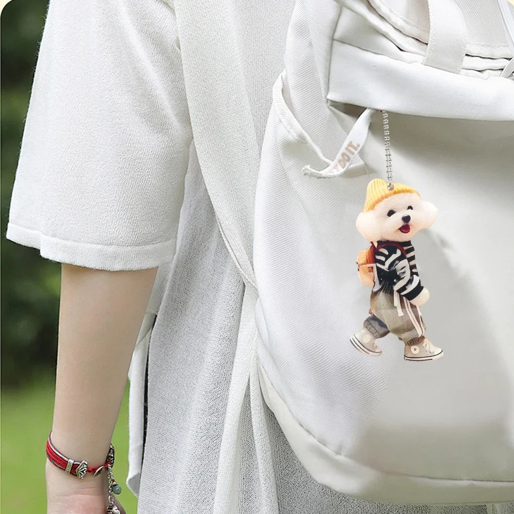 Kawaii Puppy Dog Car Pendant Acrylic Cute Cartoon Teddy Dog Car Interior Decoration for Backpack Keychain Home Hanging Pendant
