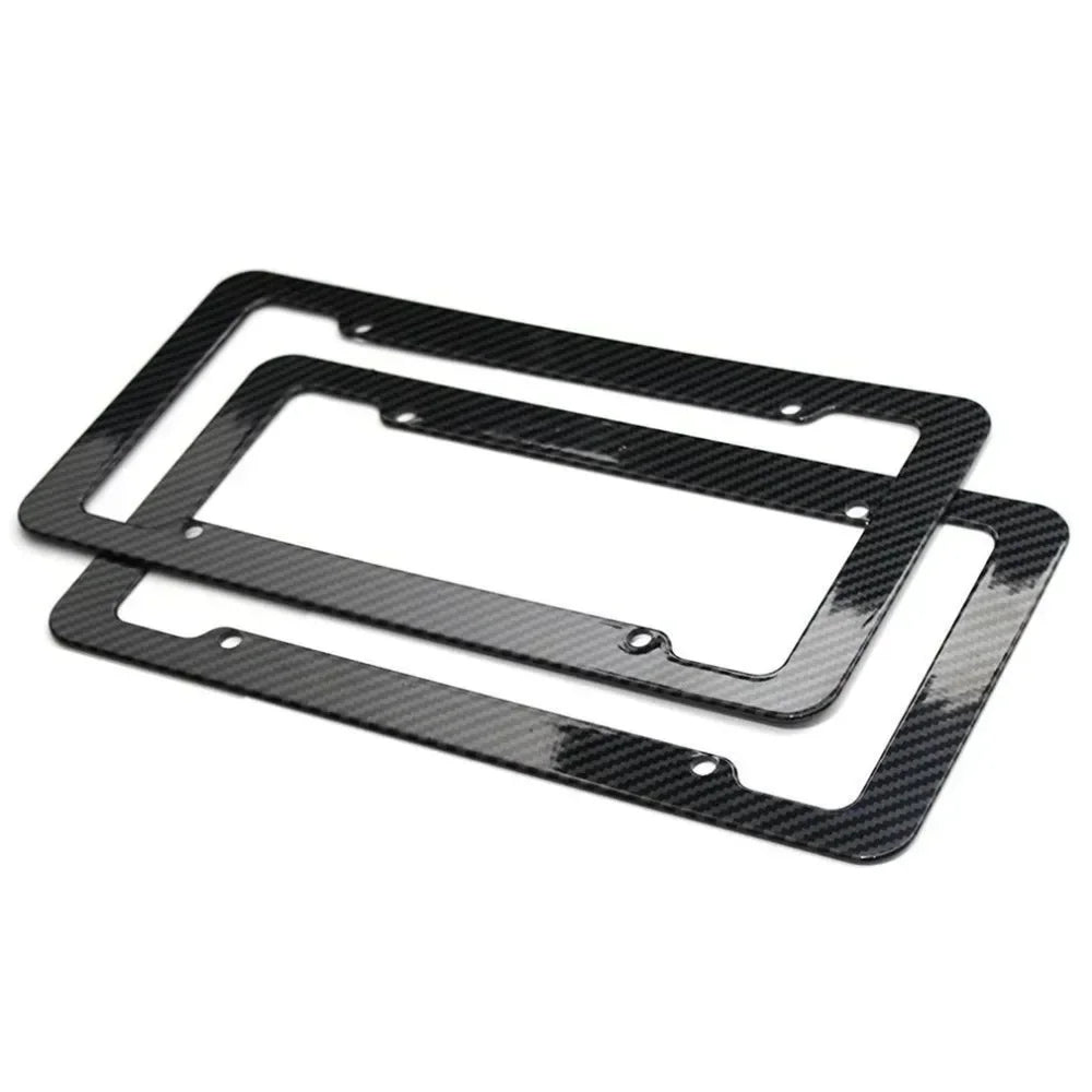 1/2PCS Carbon Fiber Pattern Plastic License Plate Frame Fiber Black Aluminum Metal Car Tag Holder Tire Screw Cap Universal Amagi