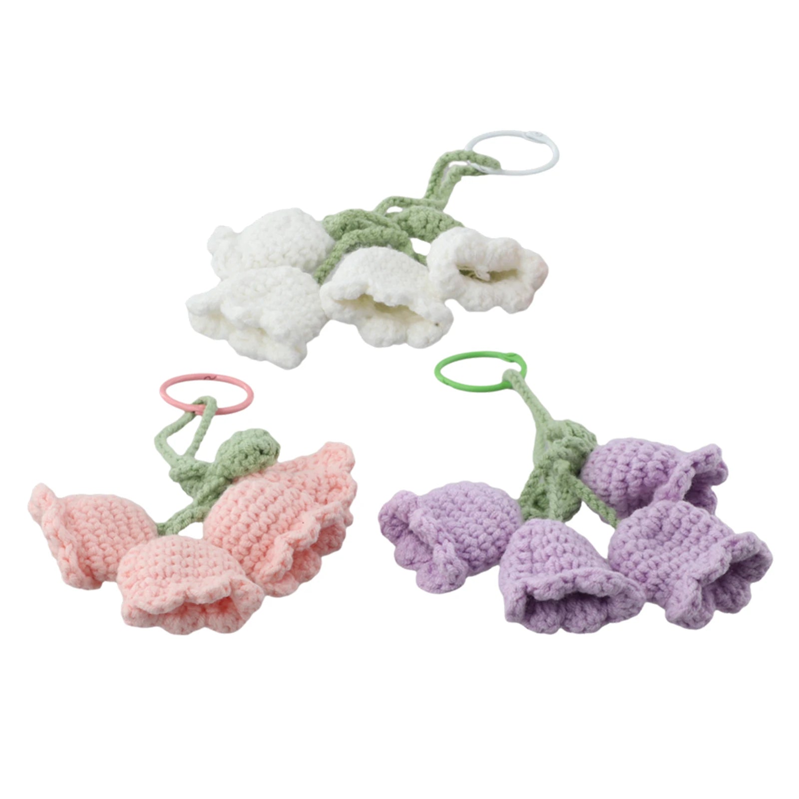  3PCS Cute Lily Of The Valley Car Rearview Mirror Pendant Hand-crocheted Car Bellflower Hand Knitted Hanging Pendant