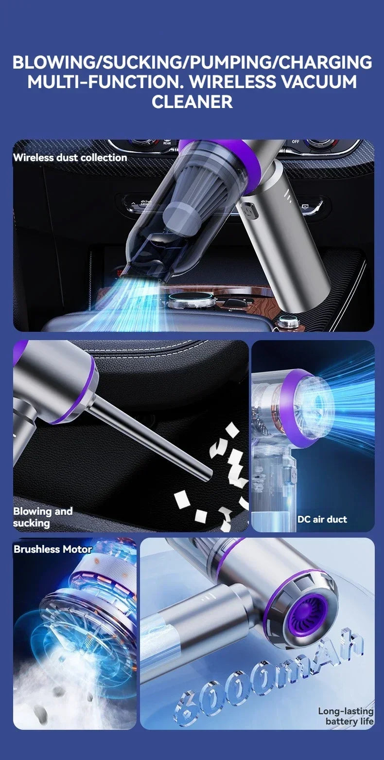 3 In 1 Compressed Air Duster Cordless Dust Blower 6000mAh Rechargeable 290000PA Vacuum Cleaner Electric Air Pump Portable Car