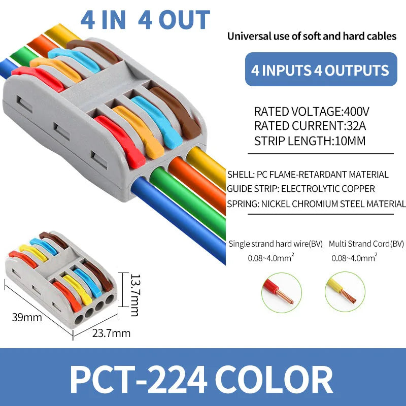 10/1000PCS Mini Fast Wire Connector Universal Wiring Cable Connector Push-in Conductor Terminal PCT-222/224 SPL-42/62 SPL-2/3/1