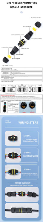 IP68 Outdoor Waterproof Junction Box Electrical Cable Connector, Easy to Install,M16 M20 M25 for Ø3.5-14mm Wire Range 2 Way