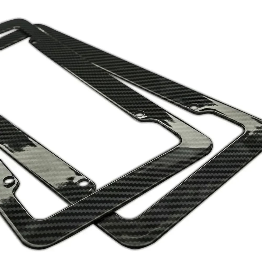 1/2PCS Carbon Fiber Pattern Plastic License Plate Frame Fiber Black Aluminum Metal Car Tag Holder Tire Screw Cap Universal Amagi