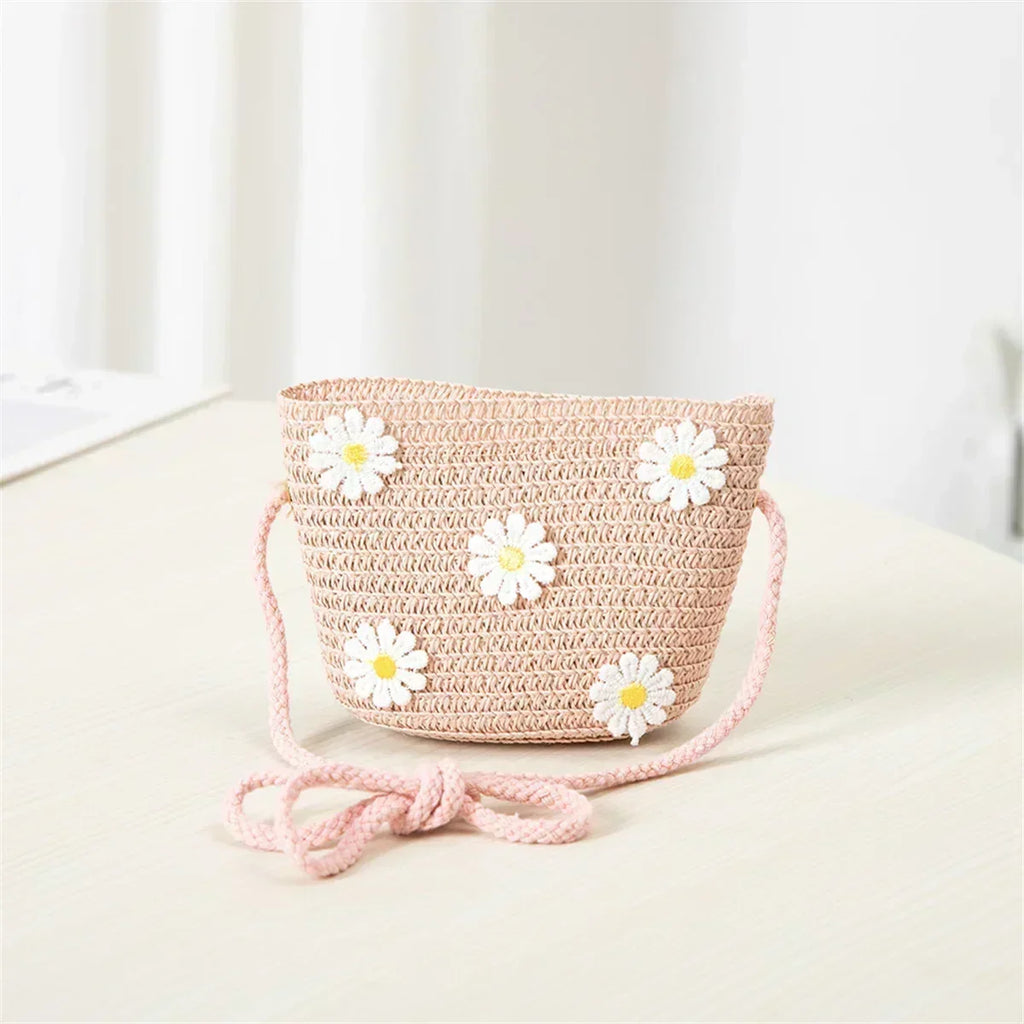 Girls' Straw Hat Bag Matching Travel Sun Hat Flower Children's Sun Hat Outdoor Fashion Fisherman Hat Sunscreen Hat Amagi