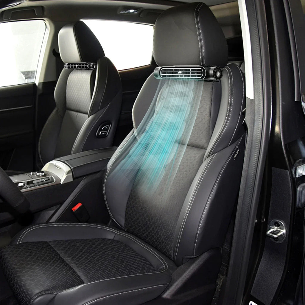 Portable Car Seat Fan with USB Power Adjustable 3-Speed Turbine Headrest and Backrest Cooling Fan Leafless Design Amagi