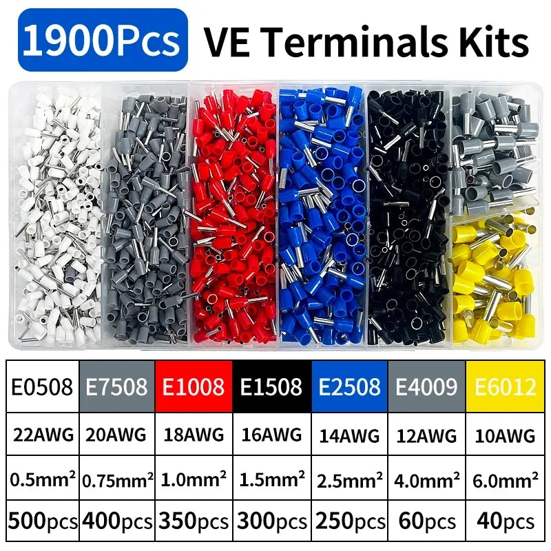 200-1900Pcs E0508/E7508/E1008 Crimp Terminals | Pre-Insulated Ring Connectors for Electrical Wiring & Industrial Use
