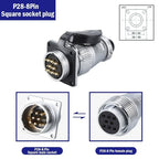 P28 Aviation Connector, Square Flange Socket, Male/Female Circular Butt Joint, 2/3/4/5/7/10/12/14/16/19/20/24 Pin, P28K2Q PLS28