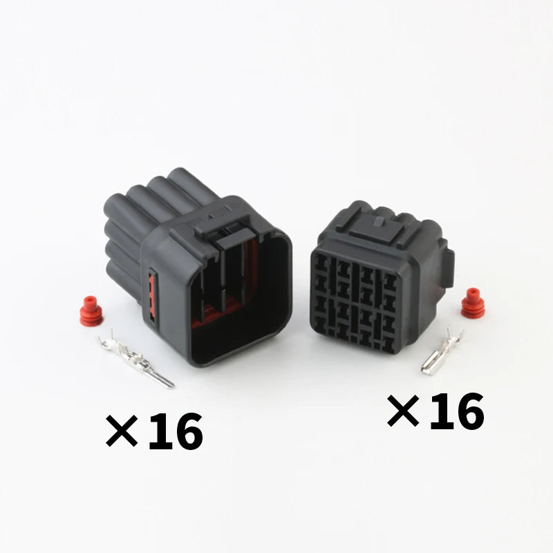 Waterproof connector Headlight wiring harness plug 16 holes black rubber jacket with terminal 6188-0353/6181-6457