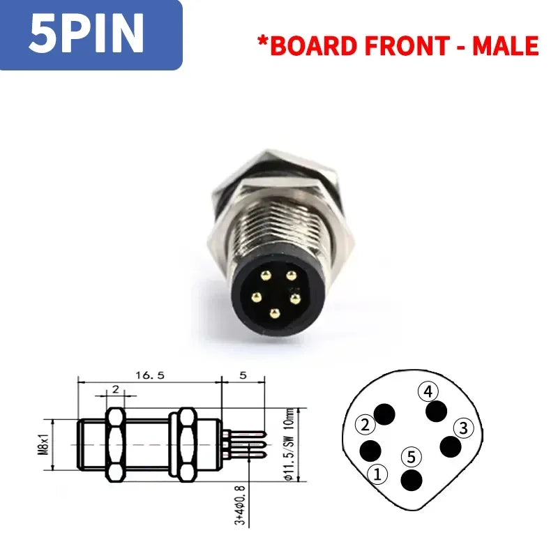 M8 Sensor Connector Panel Back Mount Waterproof Flange Socket Threaded Coupling Male&Female 3Pin 4Pin 5Pin A Type