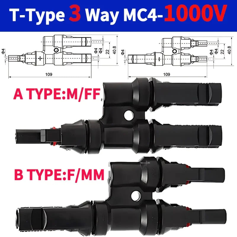 1/5/20/100 Sets PV T Branch Photovoltaic Solar Connector 1000V 30A Male Female 1 To 2/3/4/5/6 PV Plug 2/3/4/5/6IN 1OUT Adapter