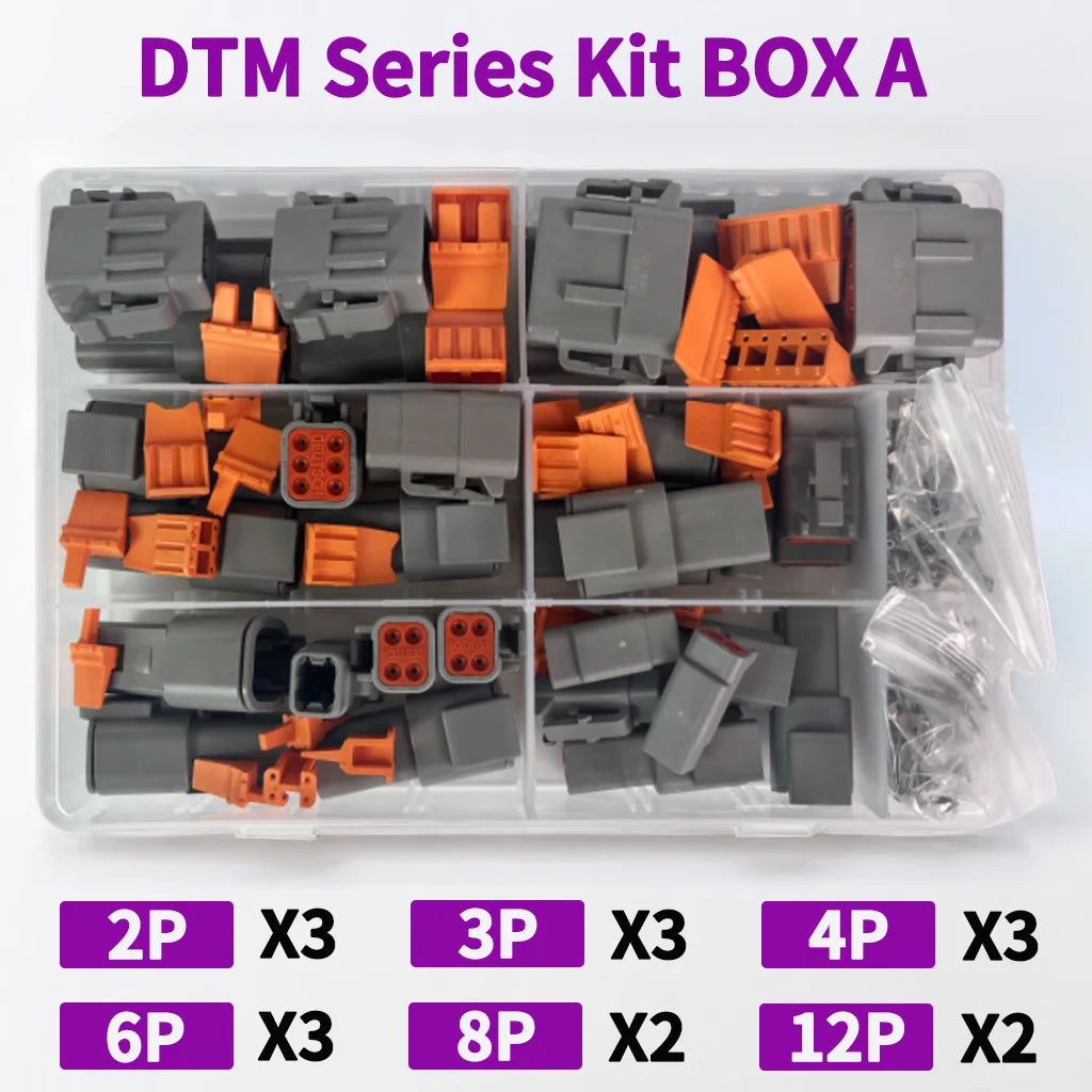 Deutsch DTM Series Sealed Connector Kit (DTM06 & DTM04) 1-10 Boxes - Automotive Waterproof Plug with Terminals & Pins for Truck