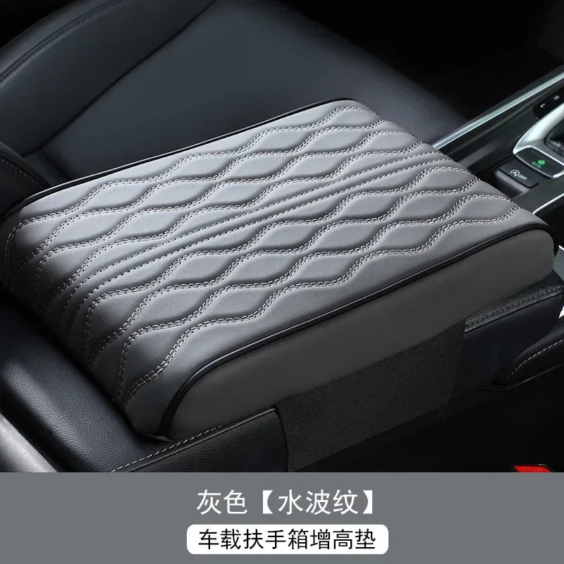 Car Soft Armrest Mat Wave Embroider PU Leather Center Console Arm Rest Protection Cushion Auto Armrests Storage Box Cover Pad