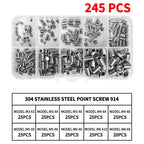 DIN914 304 Stainless Steel Hex Socket Point Grub Screws Set with M3, M4, M5, M6, M8, M10 Sizes - High - Hardness Assortment