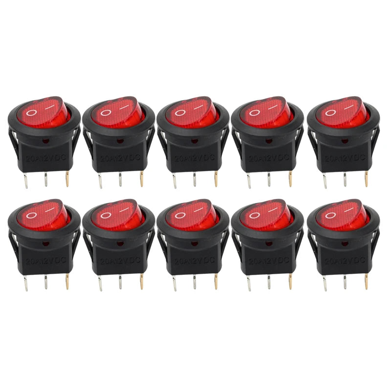 Round Boat Rocker Switch with LED On/Off 3-Pin 2-Position Snap 20A 12V Red LED for Marine Motorcycle Switches DIY Replacement