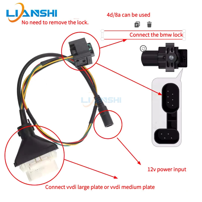 Suitable for VVDI large flat plate BMW motorcycle full loss matching wiring harness, no need to remove lock head 4D 8A remote co