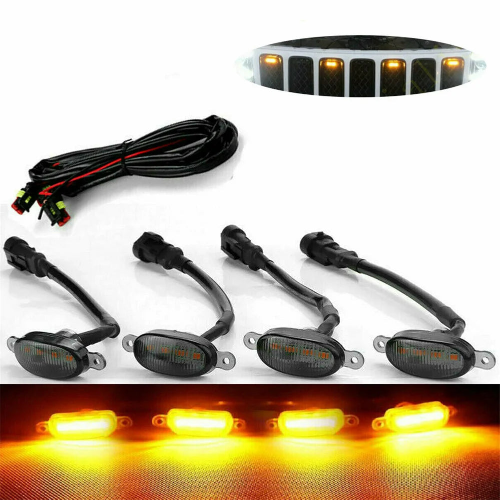 4Pcs Front Grille LED Light For Jeep 2003 To 2021 Front Grille LED Light Raptor Style Grill Car Accessories