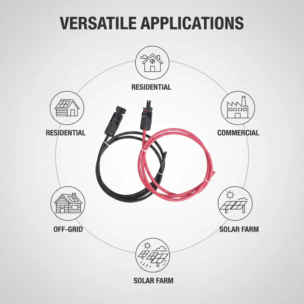 Solar PV Extension Cable Black Red 6mm² 10AWG Wire with DC Male Female Connector Waterproof Plug for Solar Panel System