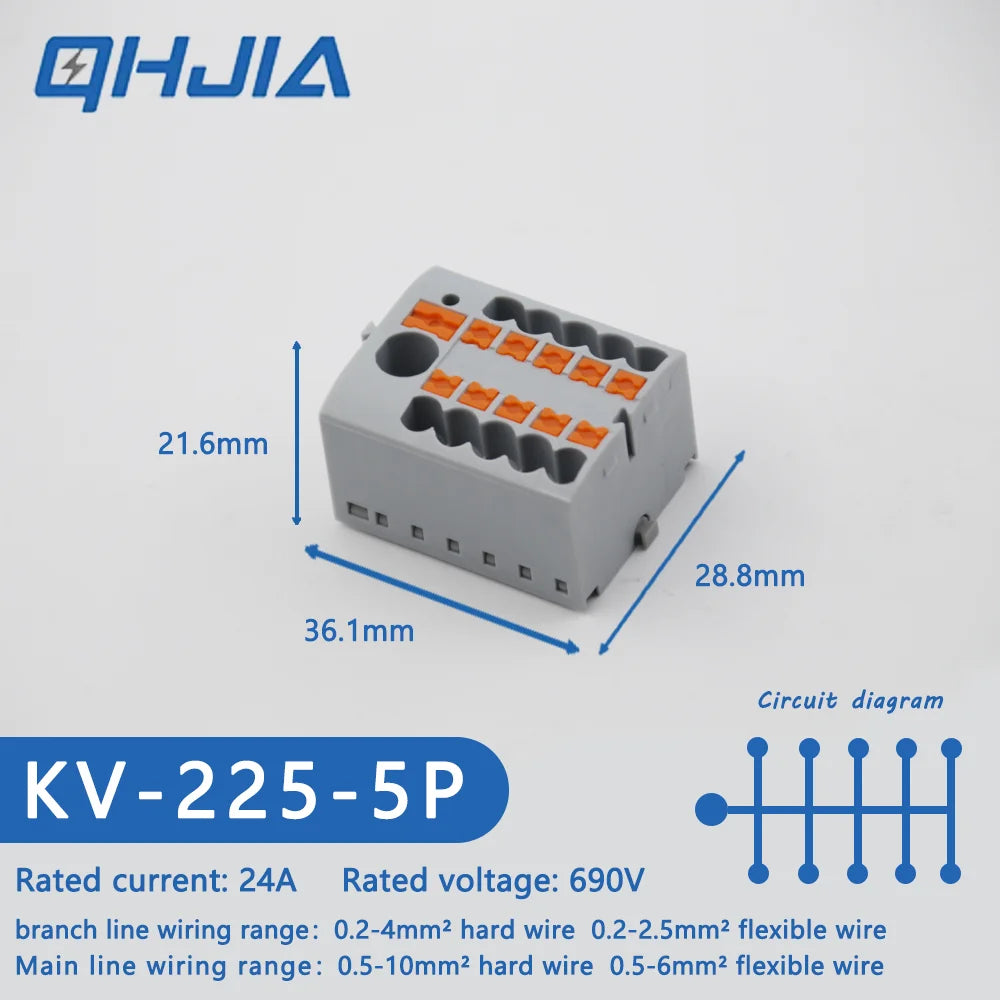1 in Multiple Out Electrical Splitter Wire Connector Plug-in Terminal Block for Home Light Wiring Guide Rail Junction Box