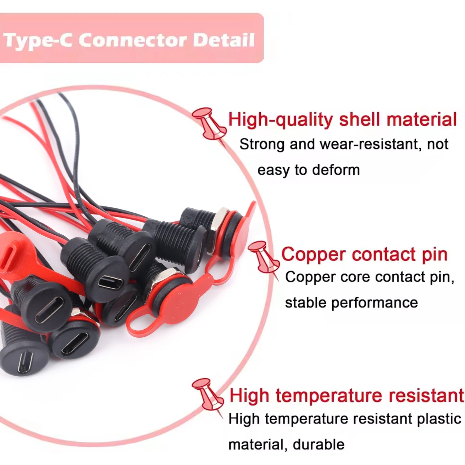 Type-C Female Chassis 2Pin Type-C Female Socket Connector Waterproof Jack Female Charging Port 3A USB-C Charger Plug Socket
