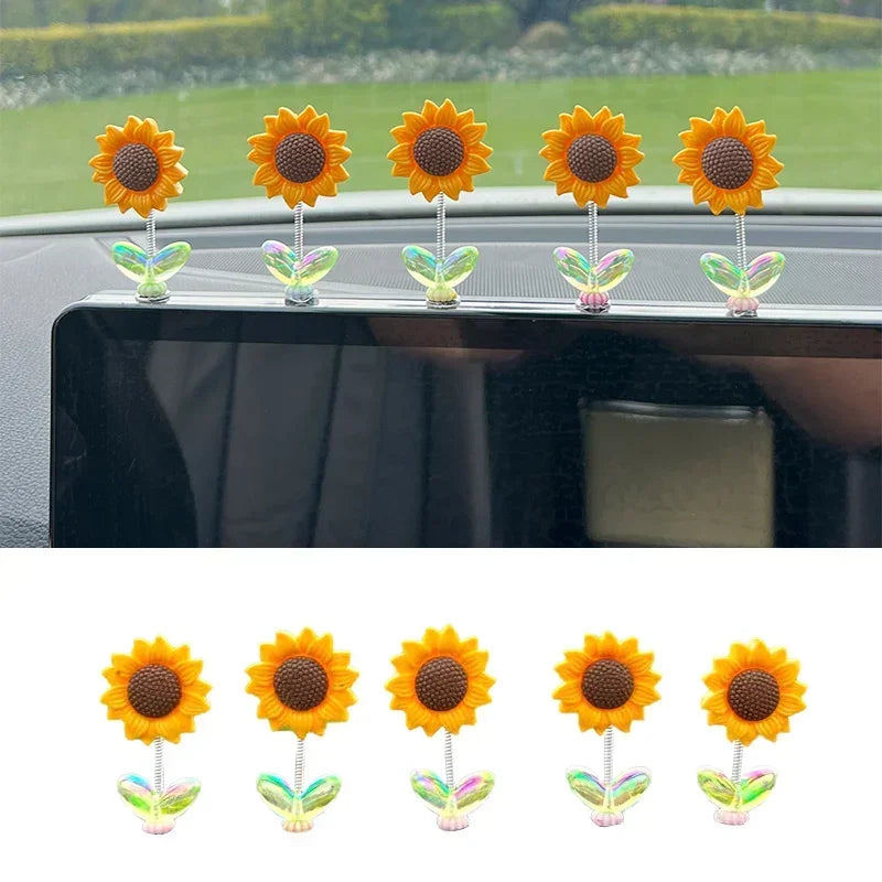 Cute Sunflower Car Decor Set Resin Dashboard Window Edge Accessories for Vehicle Interior Dashboard Decor Interior Accessories