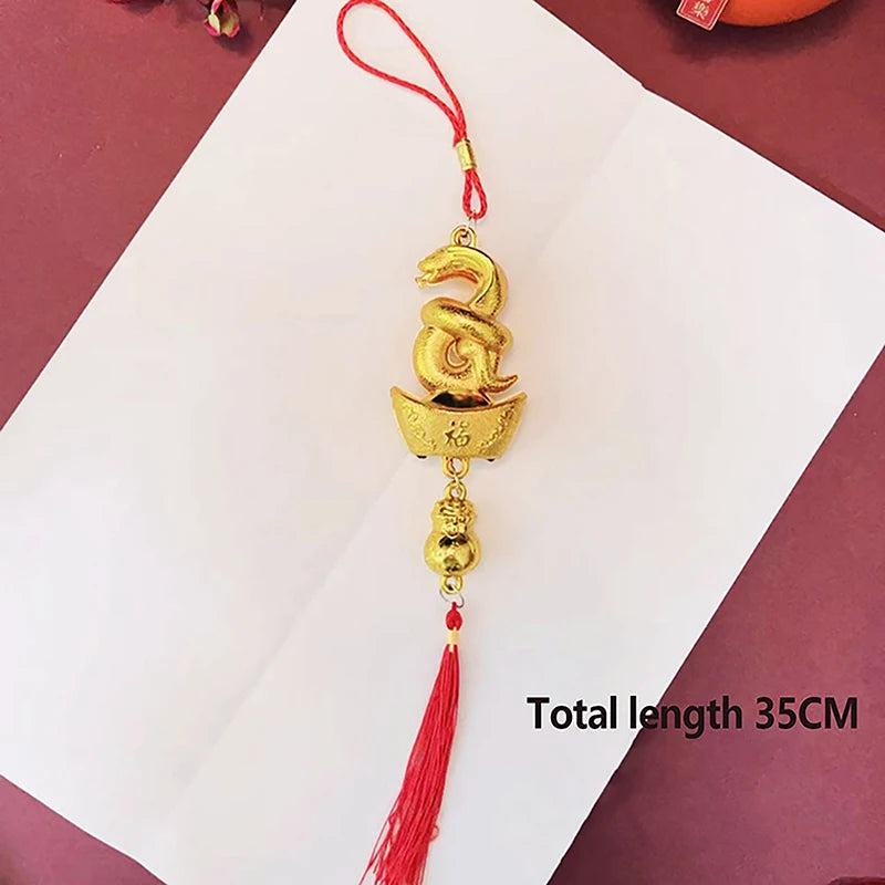 1Pc 2025 Year Of The Snake Gold-Plated Plastic Zodiac Snake Pendant Lucky Mascot Home Car Hanging Ornaments