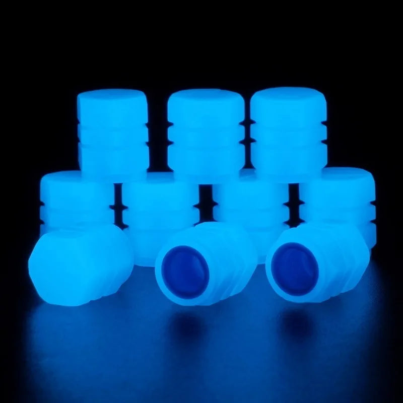 Luminous Valve Caps Car Tire Fluorescent Tyre Valve Stem Decor Luminous Cap Night Glowing Wheel Hub Nozzle Valve Caps