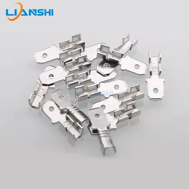 100pcs 6.3 male connectors, 0.8mm thick, 250 male terminals, brass tin-plated