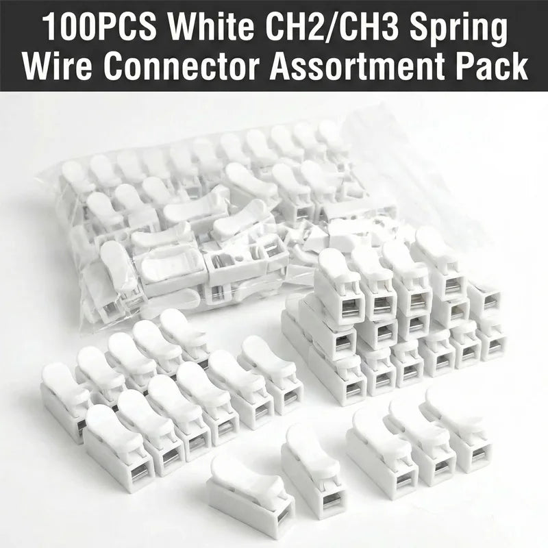 100PCS CH2 CH3 Quick Push Wire Connector, 2Pin 3Pin Spring Loaded Terminal Block,Flame Retardant Electrical Connector for Wiring
