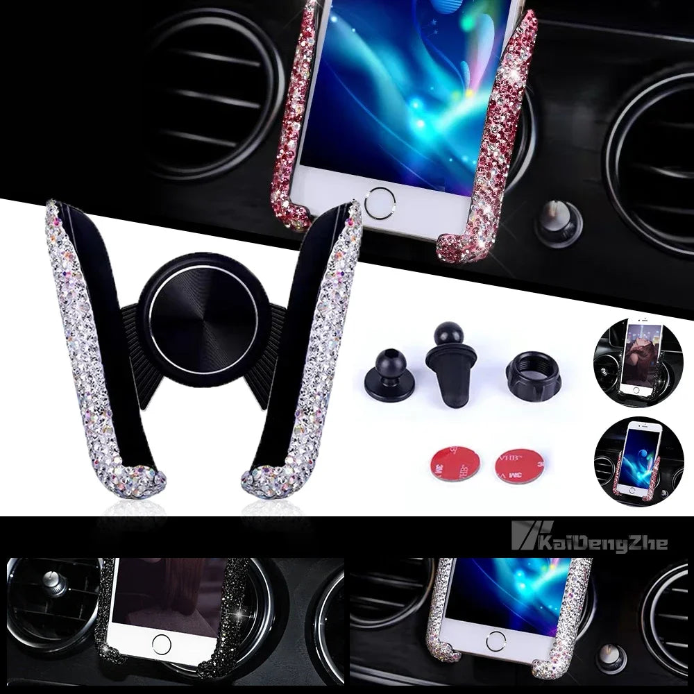 Crystal Car Phone Holder Car Air Vent Mount Clip Mobile Phone Holder Woman Diamond Auto Phone Bracket Interior Accessories Amagi