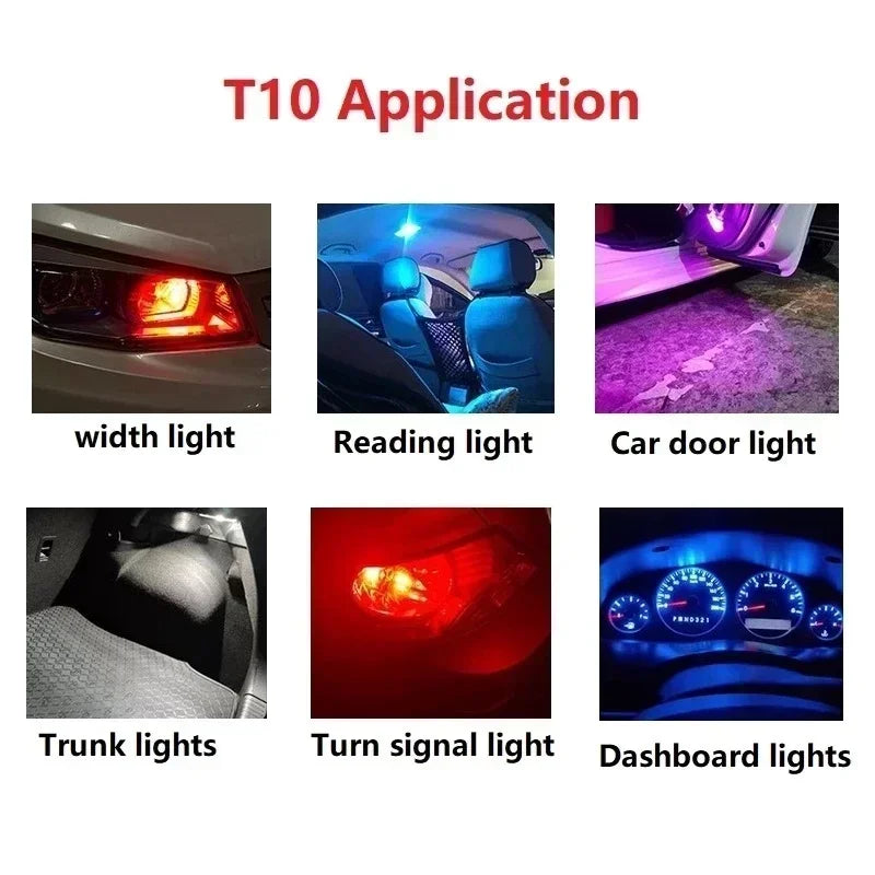 T10 W5W LED Car Canbus Glass COB 6000K Reading Dome Lamp Marker Wedge License Plate Light Bulb 168 194 192 DC 12V White Blue Red