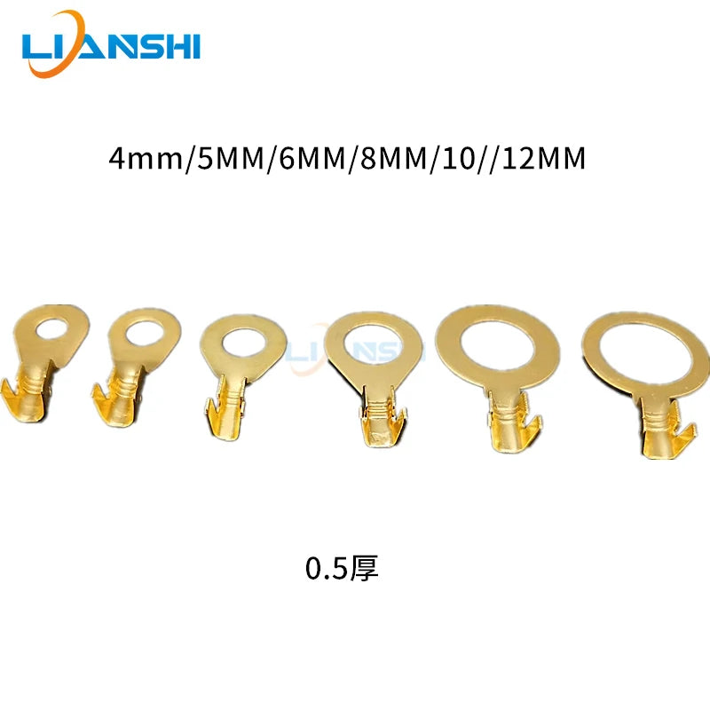 Round wiring plate, copper nose, OT terminal, pure copper H62, brass wiring nose, battery wire lugs, cold-pressed open nose