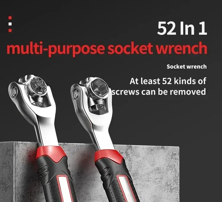 52-in-1 Multi-Functional Socket Wrench Set - 8-19mm Non-Slip Handle & Rotating Bone Design - Universal Wrench 360 Amagi