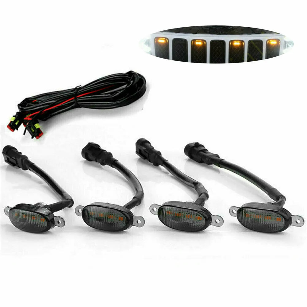 4Pcs Front Grille LED Light For Jeep 2003 To 2021 Front Grille LED Light Raptor Style Grill Car Accessories