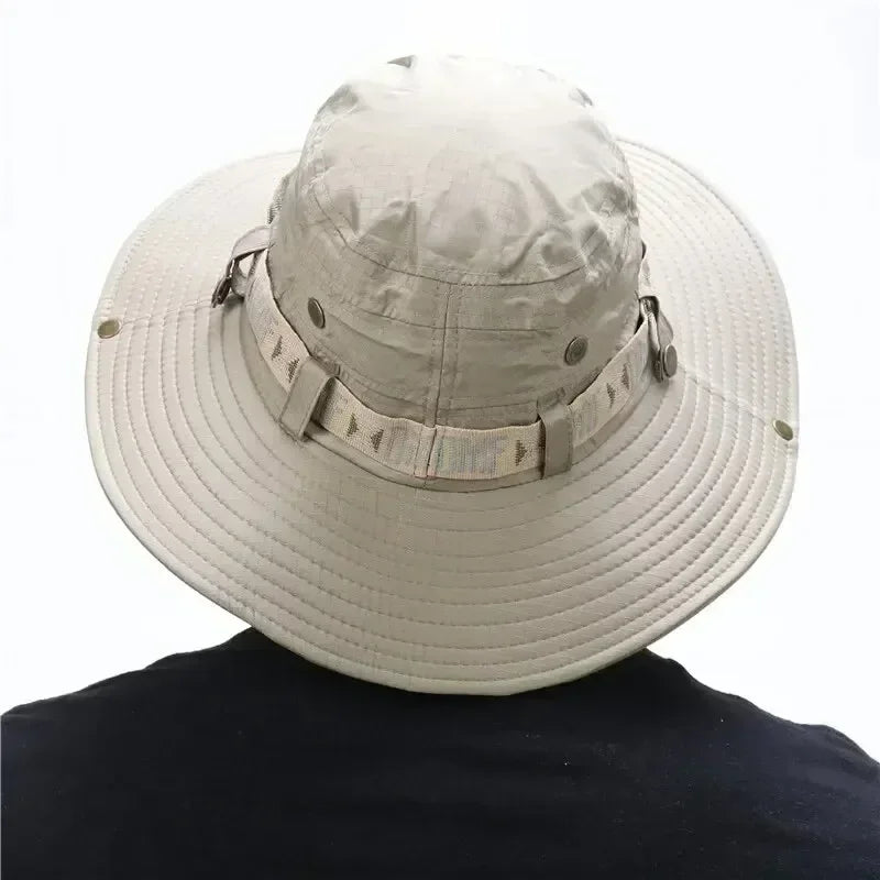 Summer Men Outdoor UV Protection Wide Brim Hiking Hat Mesh Fisherman Hat Beach Sunscreen Cap Summer Bucket Hats Men Amagi