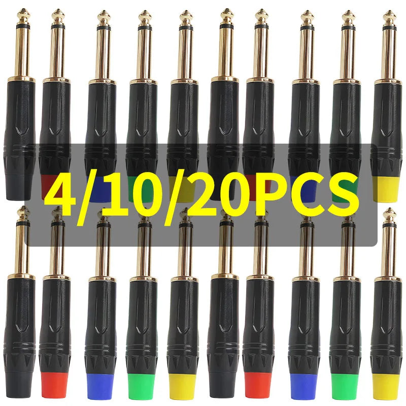4/10/20PCS 6.3mm Mono Plug to Gold RCA Connector, Coaxial AV Audio Video Solder Adapter for Speaker, Amplifier, Mixer,PC DIY Use