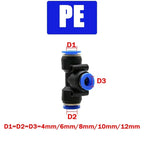 Pneumatic Push-In Tube Fittings – 4/6/8/10/12mm OD, Multiple Types: Straight Union, Elbow, Tee, Male Thread, Quick-Connect