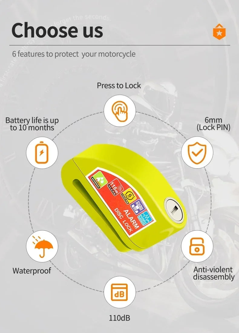 Motorcycle Bicycle Lock Alarm Safety Protection Padlock Disc Aluminum Alloy Anti-Theft Reminder Rope Lock Bag Motorcycle Amagi