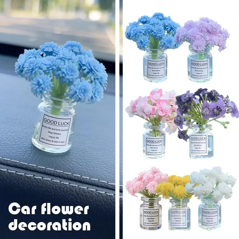 Car Interior Decoration Auto Dashboard Gadgets Ornament Cute Simulation Flowers Vase Sakura Gypsophila For Girl Woman Amagi
