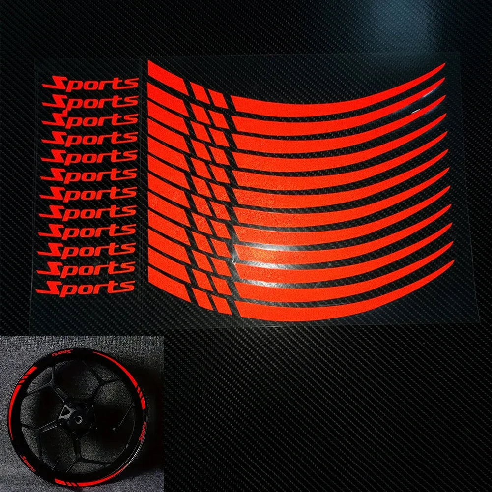 12pcs Motorcycle Bicycle Wheel Rim Stripe Wheel Decal Tape Sticker 18-21 Inch Sport Reflective Rim Tape Tire Stickers